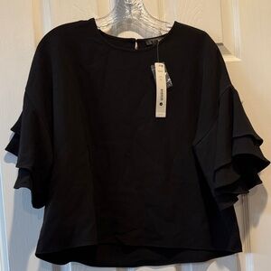 Aqua Black Ruffle Sleeve Blouse